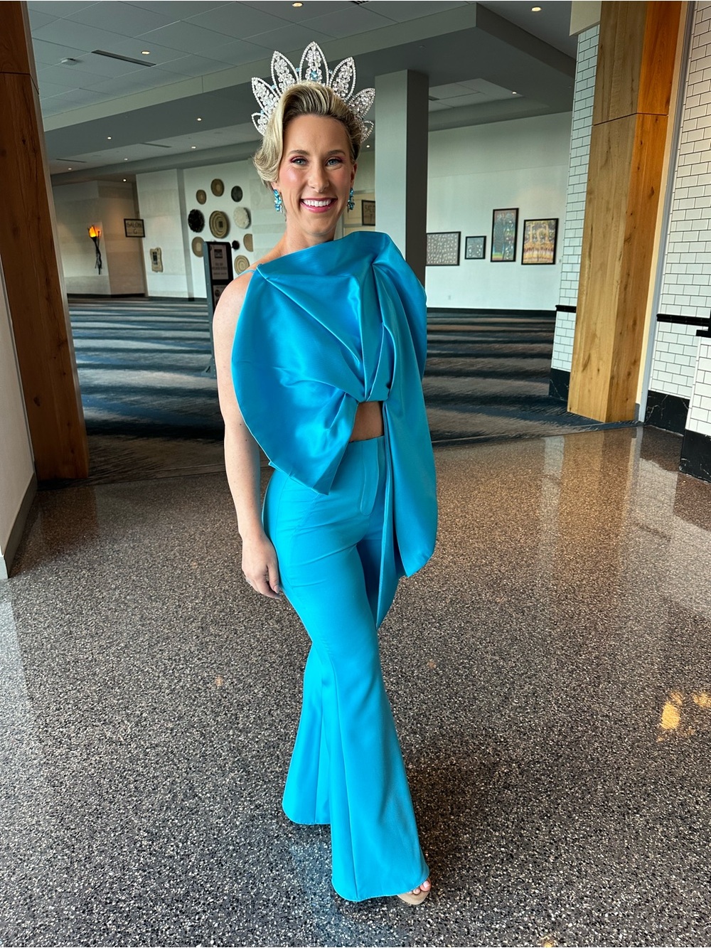 Women's One-Shoulder Turquoise Top and Pants Set